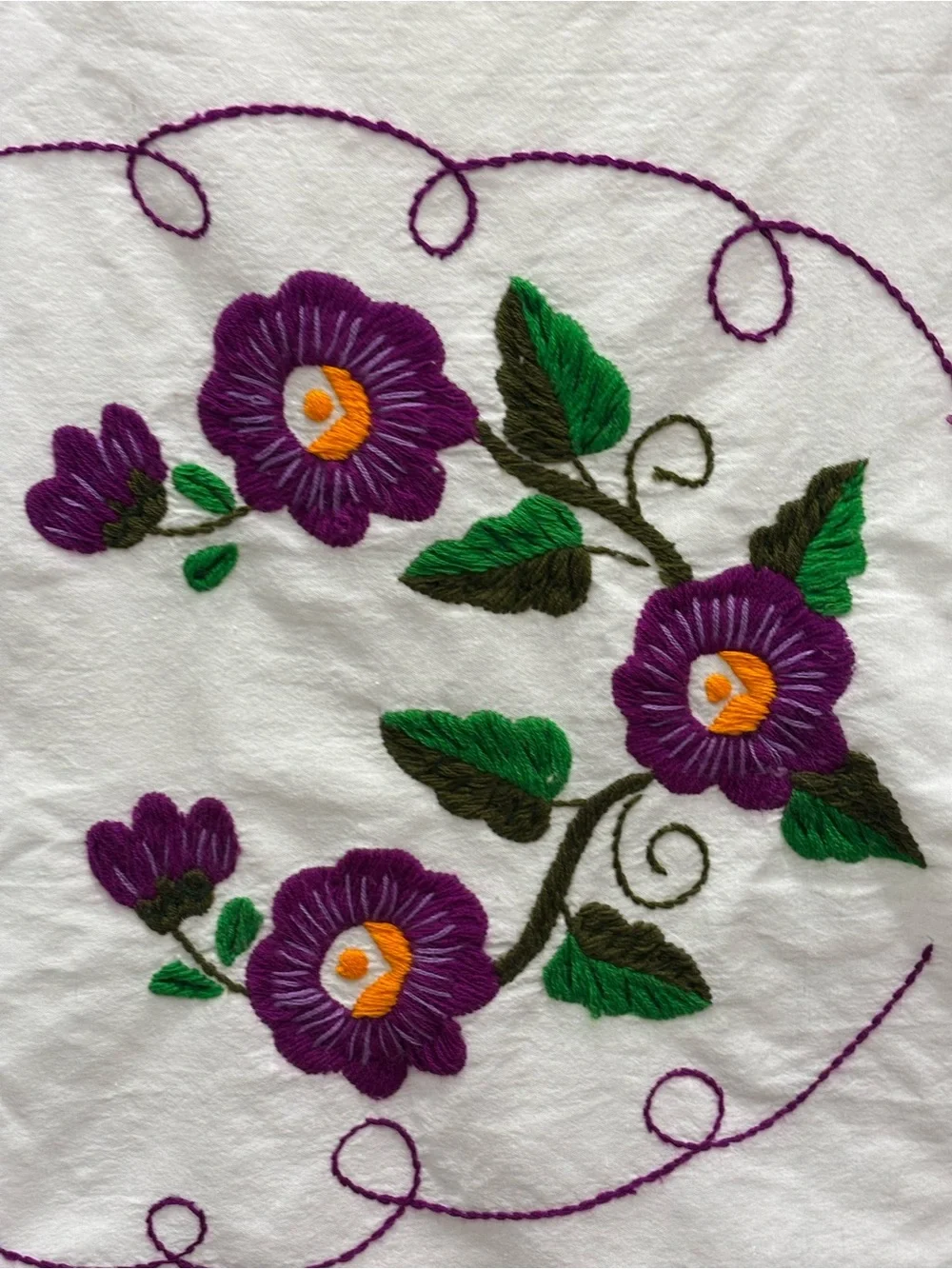 Hand-Embroidered Purple Floral Standard Pillowcase